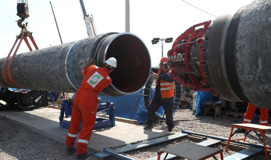 FILE PHOTO: Workers are seen at the construction site of the Nord Stream 2 gas pipeline, near the town of Kingisepp, Leningrad region, Russia, June 5, 2019. (REUTERS)