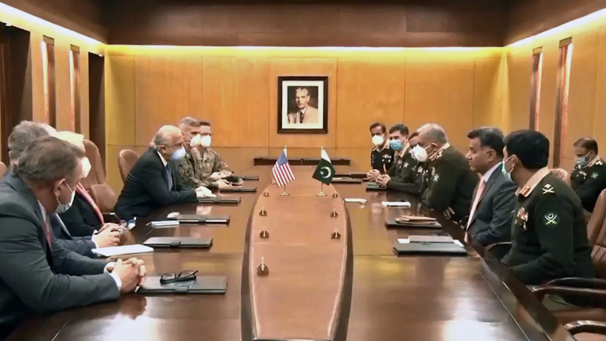 US Special Representative for Afghanistan Reconciliation and Pakistan's Chief of Army Staff General Qamar Javed Bajwa during their meeting in Rawalpindi. (Photo courtesy: @Shamshadnetwork/Twitter)