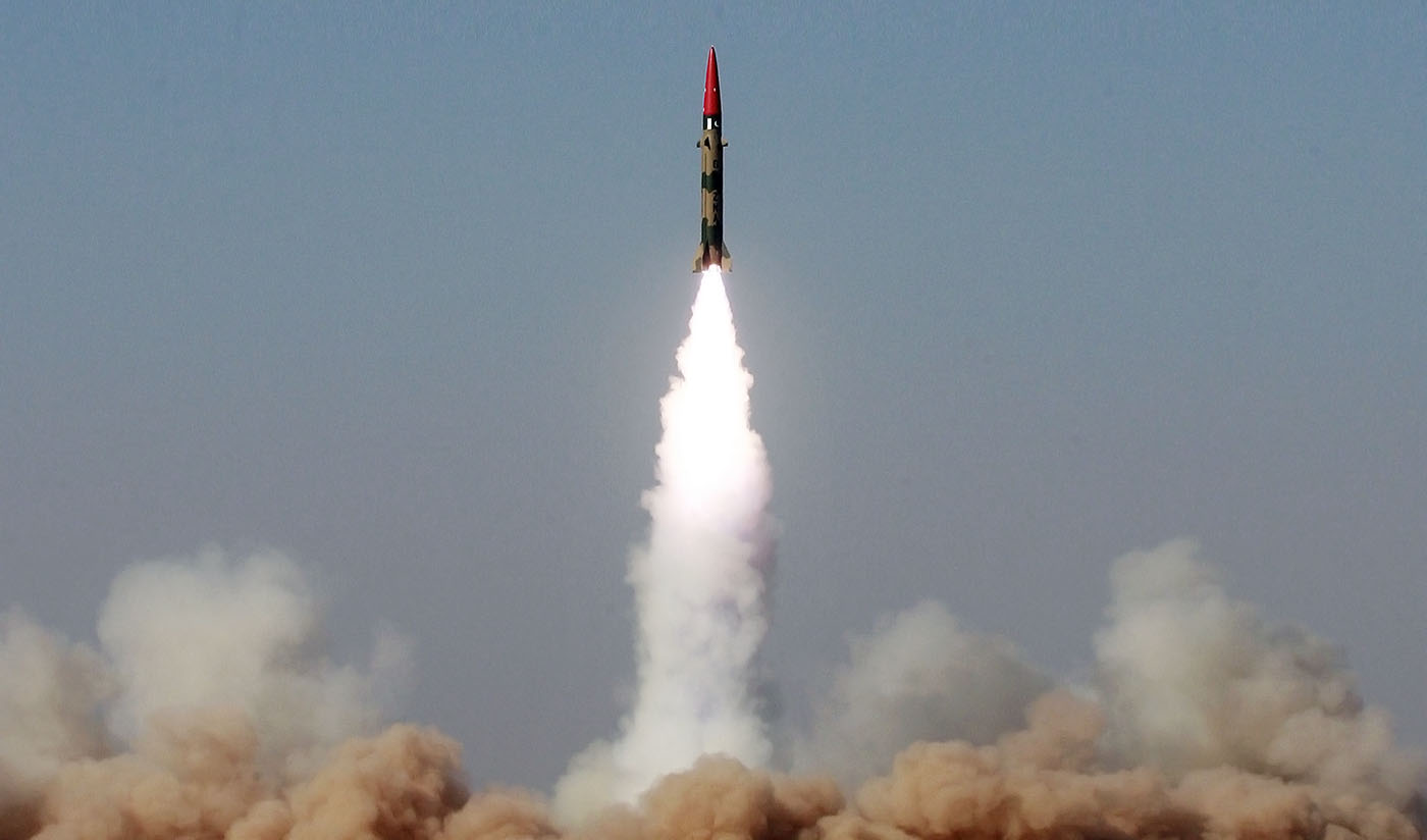 In this hand out picture released by the Inter Services Public Relations (ISPR) on February 13, 2008 a Hatf III (Ghaznavi), a short-range nuclear-capable ballistic missile is successfully launched from an undisclosed location in Pakistan. (ISPR via AFP/File)