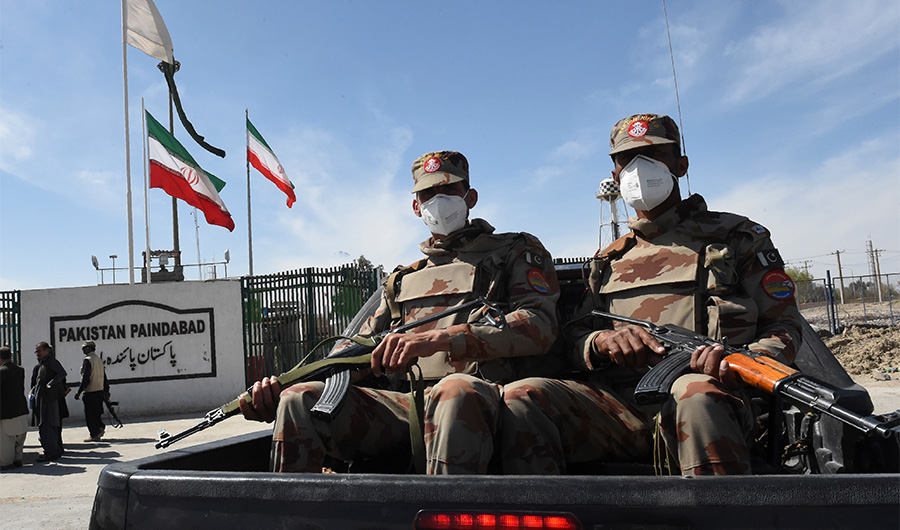 Pakistani soldiers wearing facemasks patrol near the closed Pakistan-Iran border in Taftan on February 25, 2020. (AFP/File)