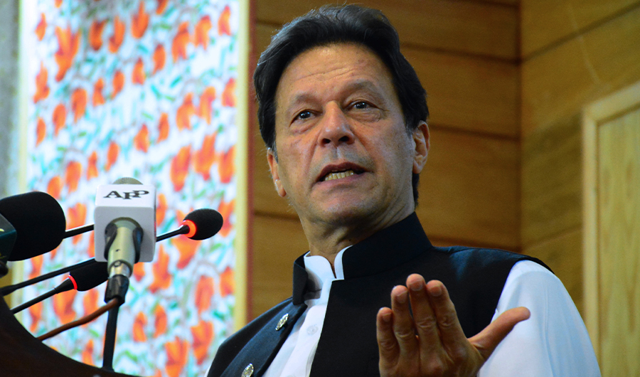 In this photo, Pakistan's Prime Minister Imran Khan addresses the legislative assembly in Muzaffarabad, the capital of Pakistan-controlled Kashmir on August 5, 2020. (AFP)