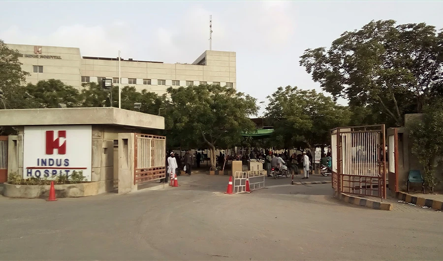 This picture shows the entrance of Indus Hospital, Karachi, in June 2018. (Photo courtesy: Indus Hospital)