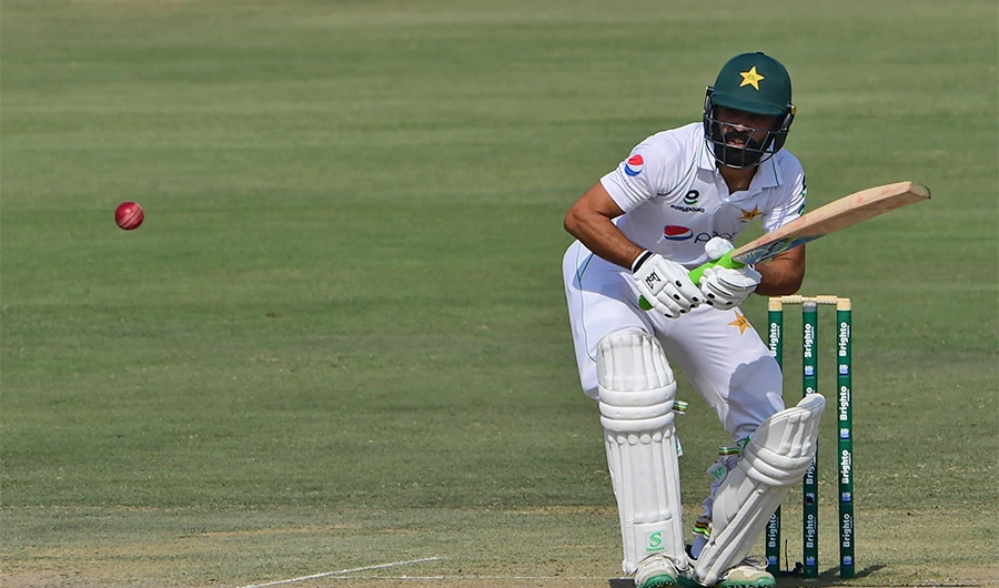 Pakistan's Fawad Alam plays a shot during the second day of the first cricket Test match between Pakistan and South Africa at the National Stadium in Karachi on January 27, 2021. (AFP)