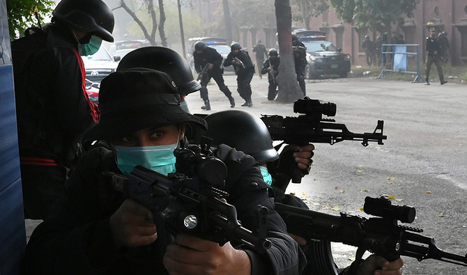 FILE - Pakistani police commandos take part in an anti-terrorism drill outside the Marriyam Muqaddasa Church ahead of Christmas celebrations in Lahore on December 23, 2019. (File/ AFP)