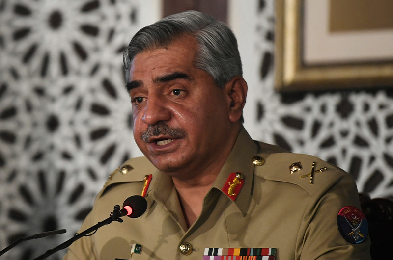 Military spokesman of Inter-Services Public Relations (ISPR) Director General Major General Babar Iftikhar speaks during a press conference on the ongoing military border tension between India and Pakistan at the foreign ministry in Islamabad, Pakistan on November 14, 2020. (AFP/File)