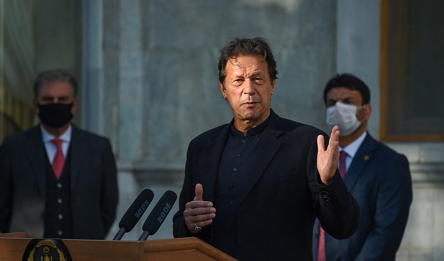 Pakistan's Prime Minister Imran Khan speaks at the Presidential Palace in Kabul on November 19, 2020. (AFP)