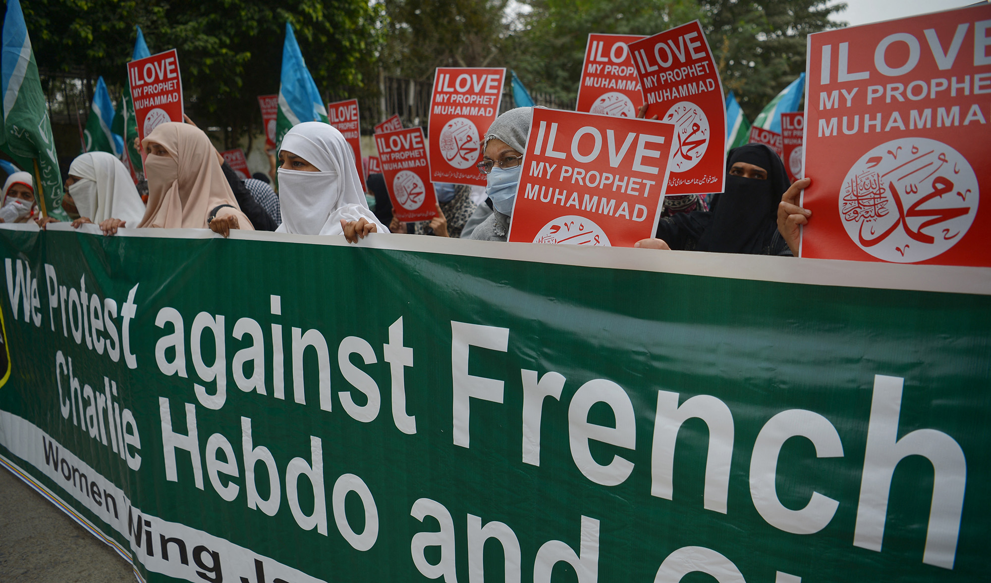 Activists of the Jamaat-e-Islami Pakistan women wing take part of anti-French protest in Rawalpindi on November 14, 2020. (AFP/File)