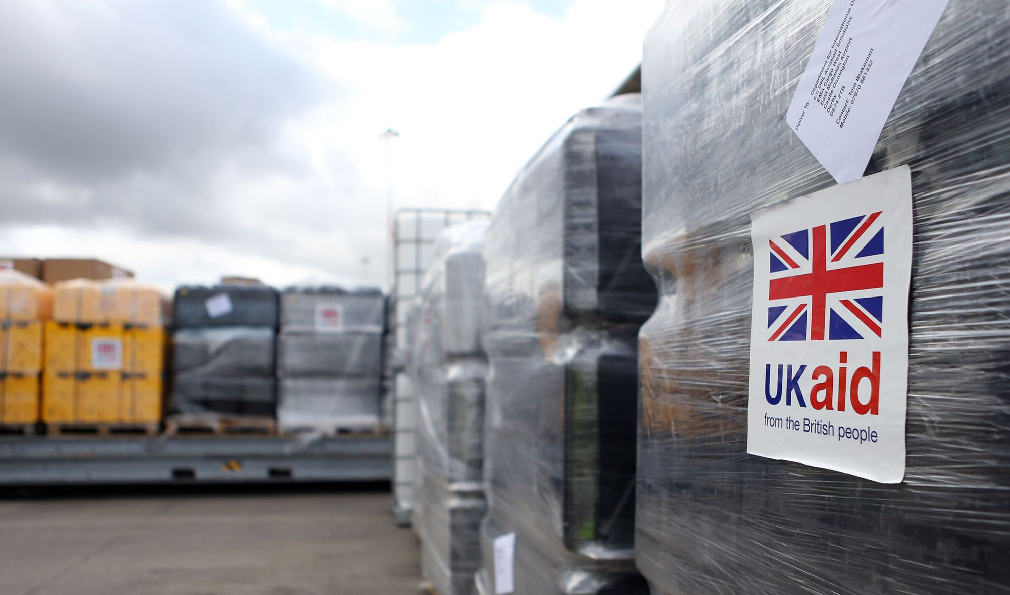 Cargo from UK Aid waiting to be loaded on to an Antonov An-12B aircraft at East Midlands Airport on August 13, 2014. (AP/File)