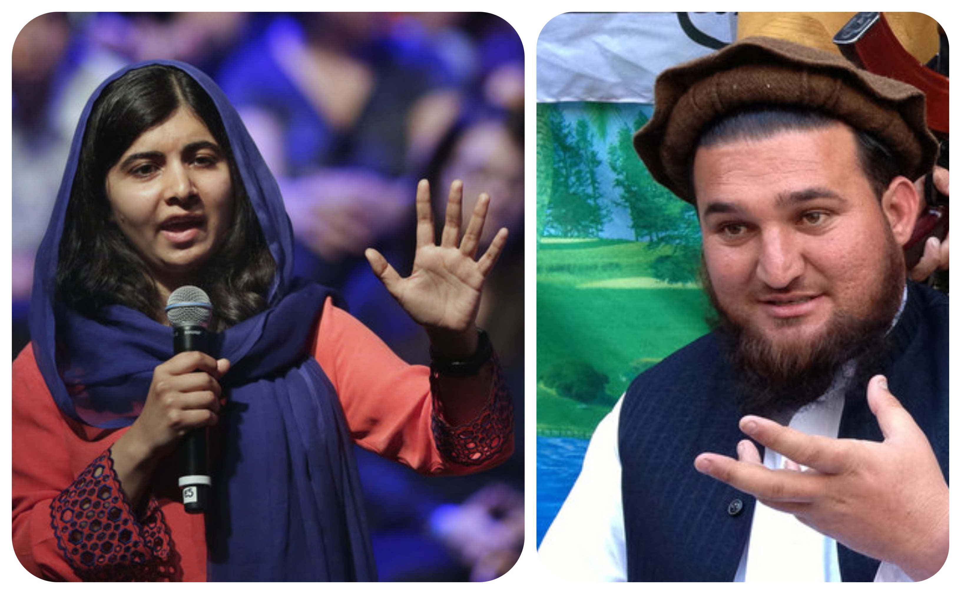A collage photo of Nobel Prize-winning activist Malala Yousafzai (L) and former spokesperson for the Pakistani Taliban, Ehsanullah Ehsan (R). (Courtesy: Social Media)