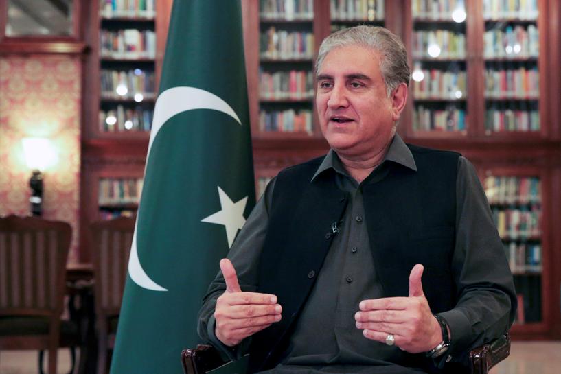 Pakistan's Foreign Minister Shah Mehmood Qureshi gestures as he speaks during an interview with Reuters at the Ministry of Foreign Affairs (MoFA) office in Islamabad on March 1, 2020. (REUTERS/File)