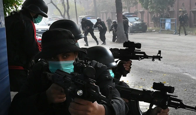 FILE - Pakistani police commandos take part in an anti-terrorism drill outside the Marriyam Muqaddasa Church ahead of Christmas celebrations in Lahore on December 23, 2019. (File/ AFP)