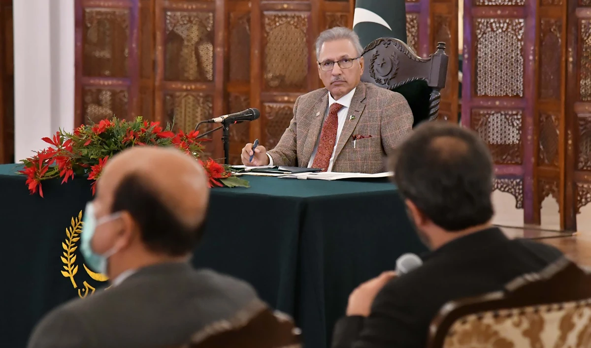 Pakistan President Dr. Arif Alvi during the first meeting of the National Steering Committee on Improving Access to Assistive Technology (AT) for Persons with Disabilities (PWDs), in Islamabad on Feb. 3. 2021. (Photo courtesy: @PresOfPakistan/Twitter)
