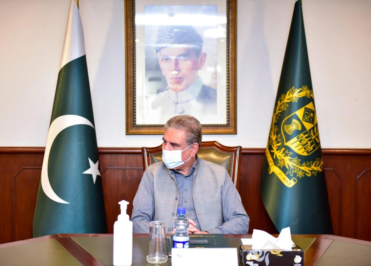 In this file photo, Pakistani Foreign Minister Shah Mehmood Qureshi looks on during a meeting at Foreign Office, Islamabad on February 22, 2021. (Shah Mehmood Qureshi Twitter)