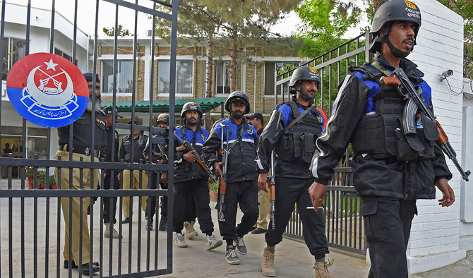In this file photo, Pakistani members of police force the 'Eagle Squad' prepare to patrol in Quetta on May 2, 2018. (AFP/ File)