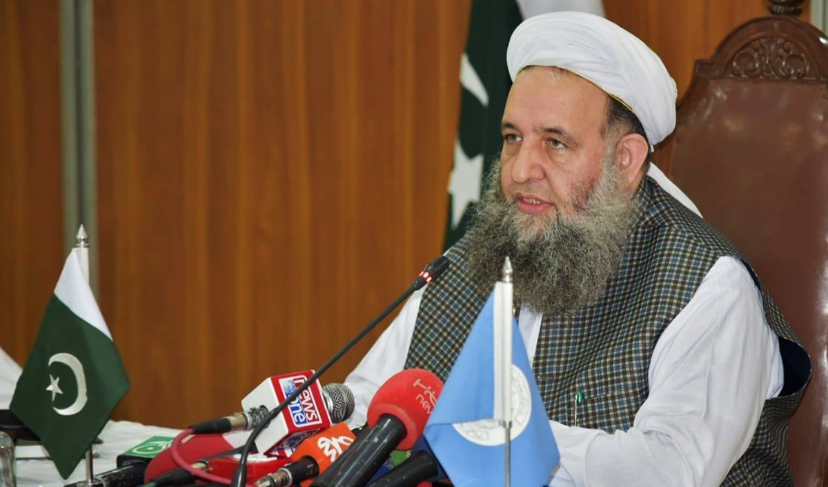 Pakistan’s Minister for Religious Affairs Pir Noorul Haq Qadri during a press conference on Aug. 11, 2020. (Photo courtesy: Ministry of Religious Affairs)