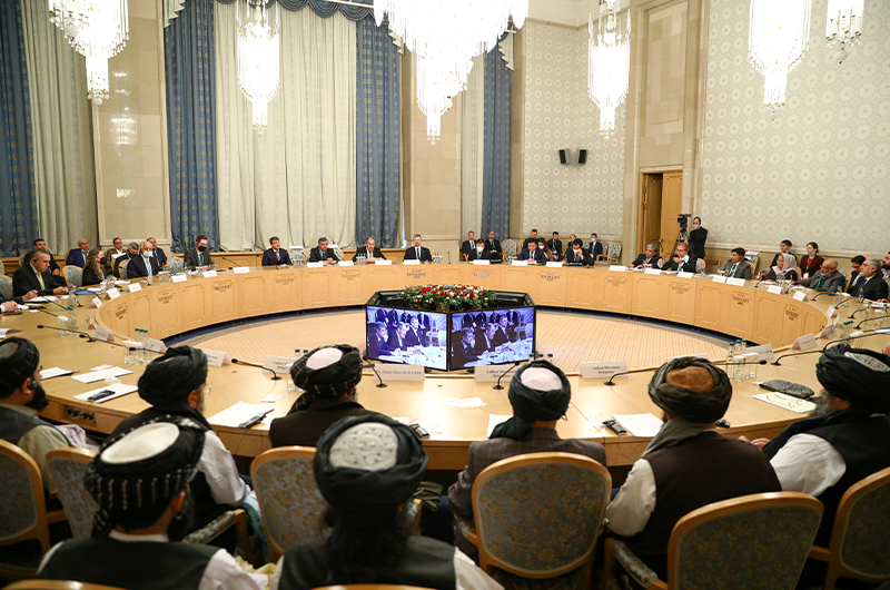 Officials attend the Afghan peace conference in Moscow, Russia March 18, 2021. (REUTERS)