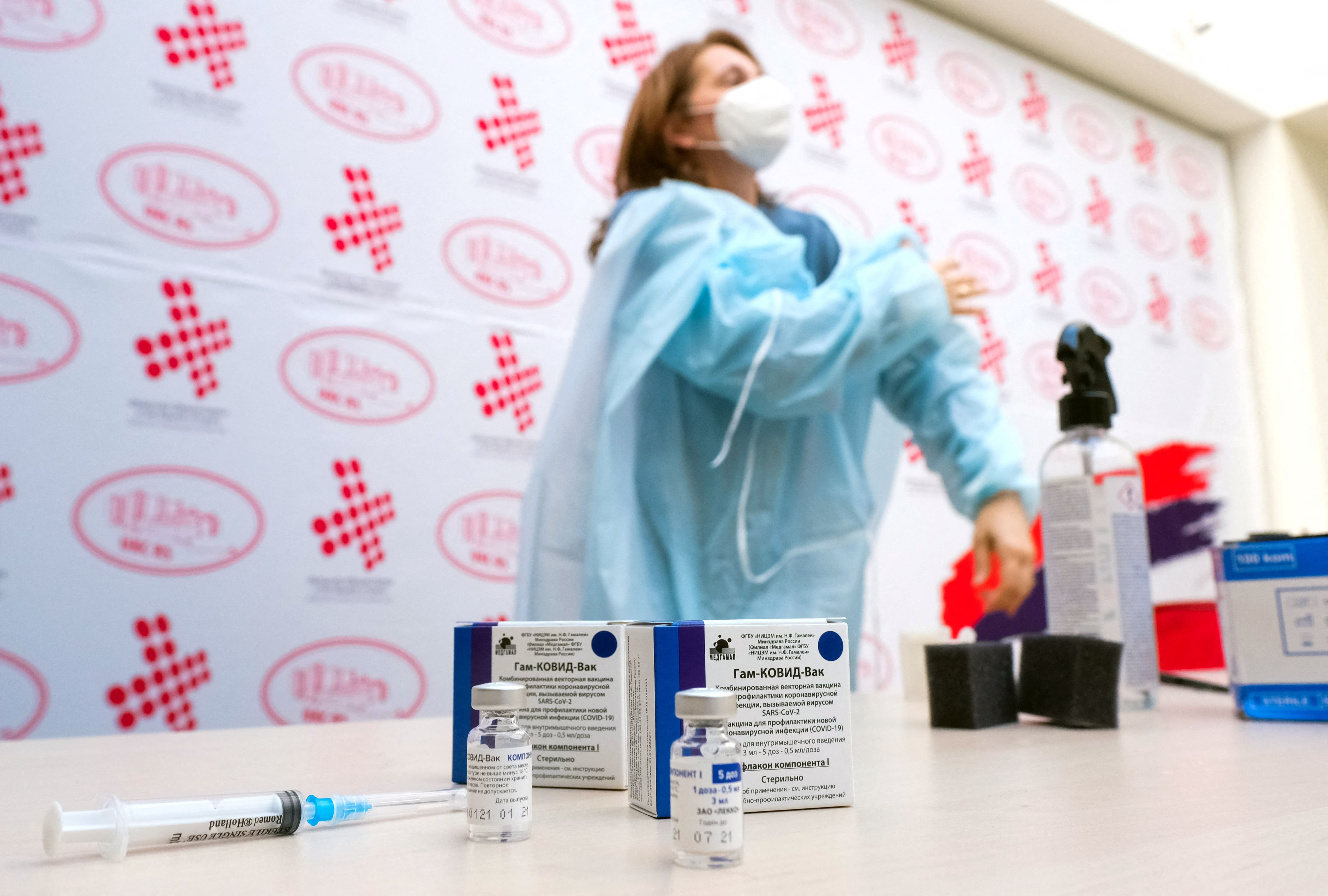 A nurse gets ready to make injections of Russian made Covid-19 vaccine Sputnik-V is seen at a vaccination center in Banja Luka, on February 12, 2021. (AFP)