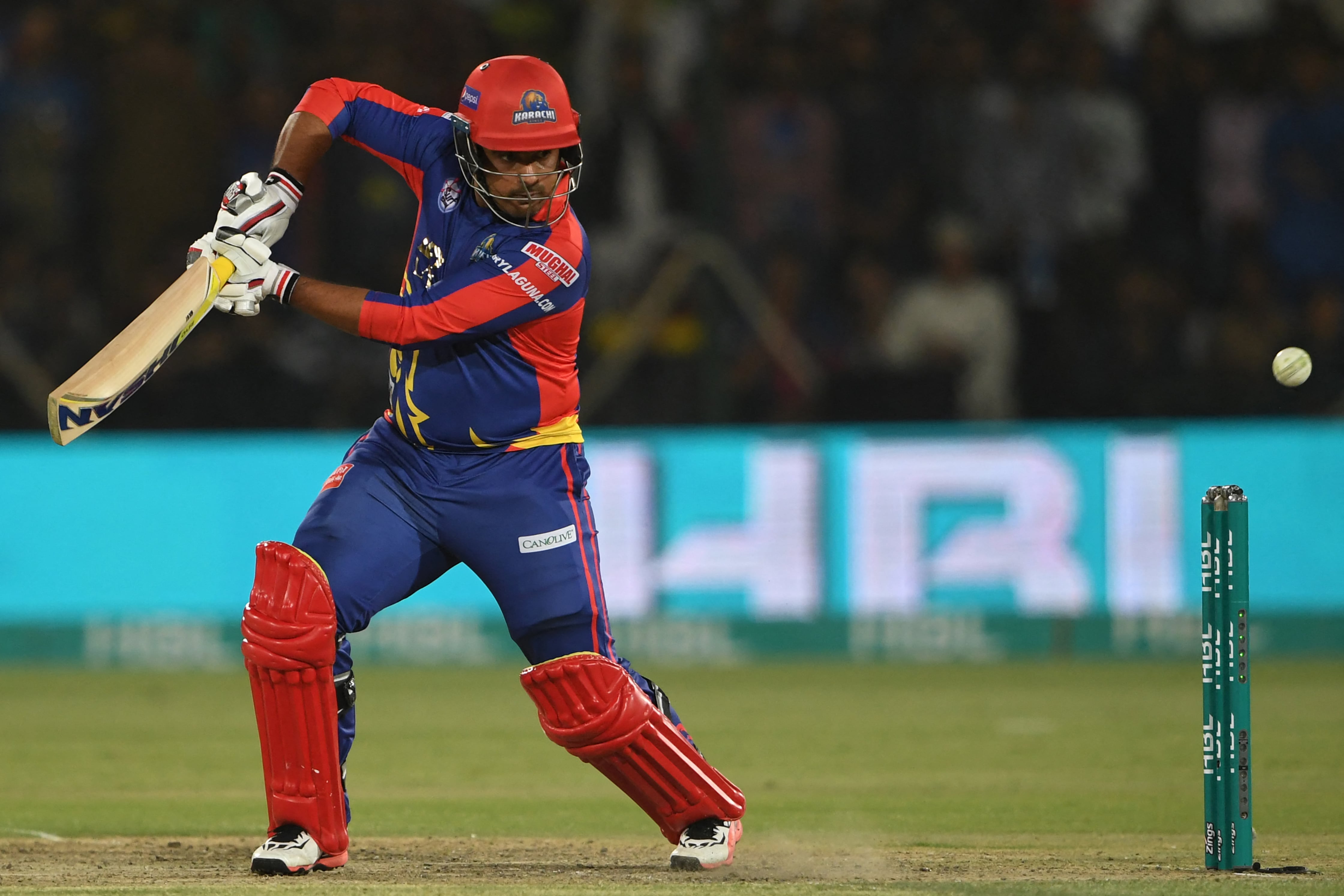 Karachi Kings's Sharjeel Khan plays a shot during the T20 cricket match between Lahore Qalandars and Karachi Kings at the National Cricket Stadium in Karachi on March 12, 2020. (AFP/File)