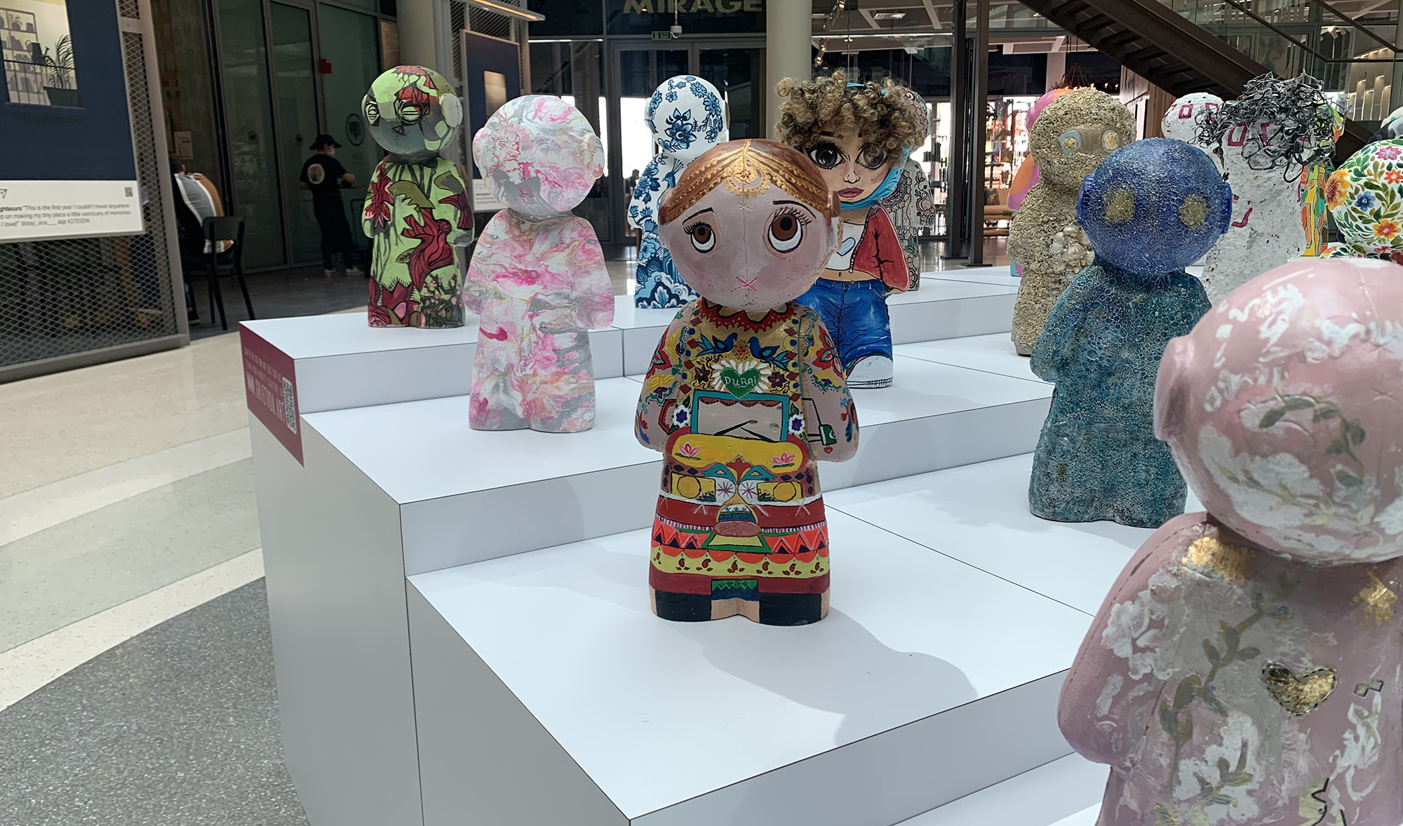 Dolls displayed at the XLIX exhibition at the Dubai Design District, Dubai, on March 28, 2021. (AN Photo)