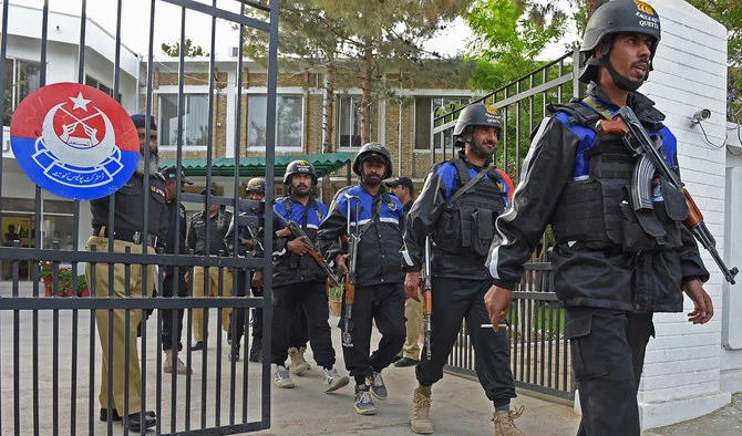 In this file photo, Pakistani members of police force the 'Eagle Squad' prepare to patrol in Quetta on May 2, 2018. (AFP/ File)