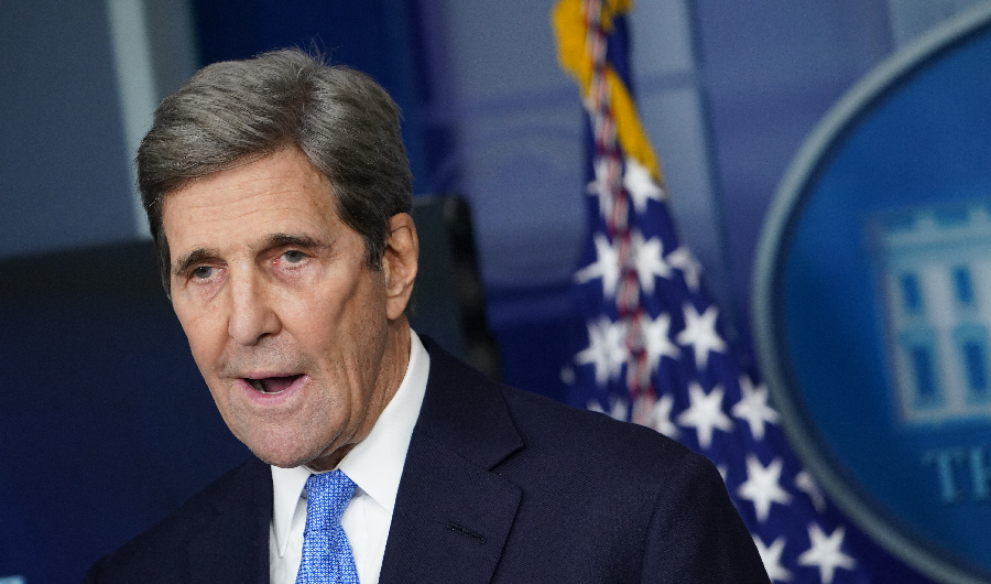 US Special Presidential Envoy for Climate John Kerry speaks at a briefing on climate policy in the Brady Briefing Room of the White House in Washington, DC on January 27, 2021. (AFP)
