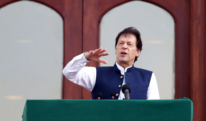 Pakistan's Prime Minister Imran Khan addresses the nation outside the Prime Minister's Office in Islamabad on August 30, 2019. (AFP/ File)