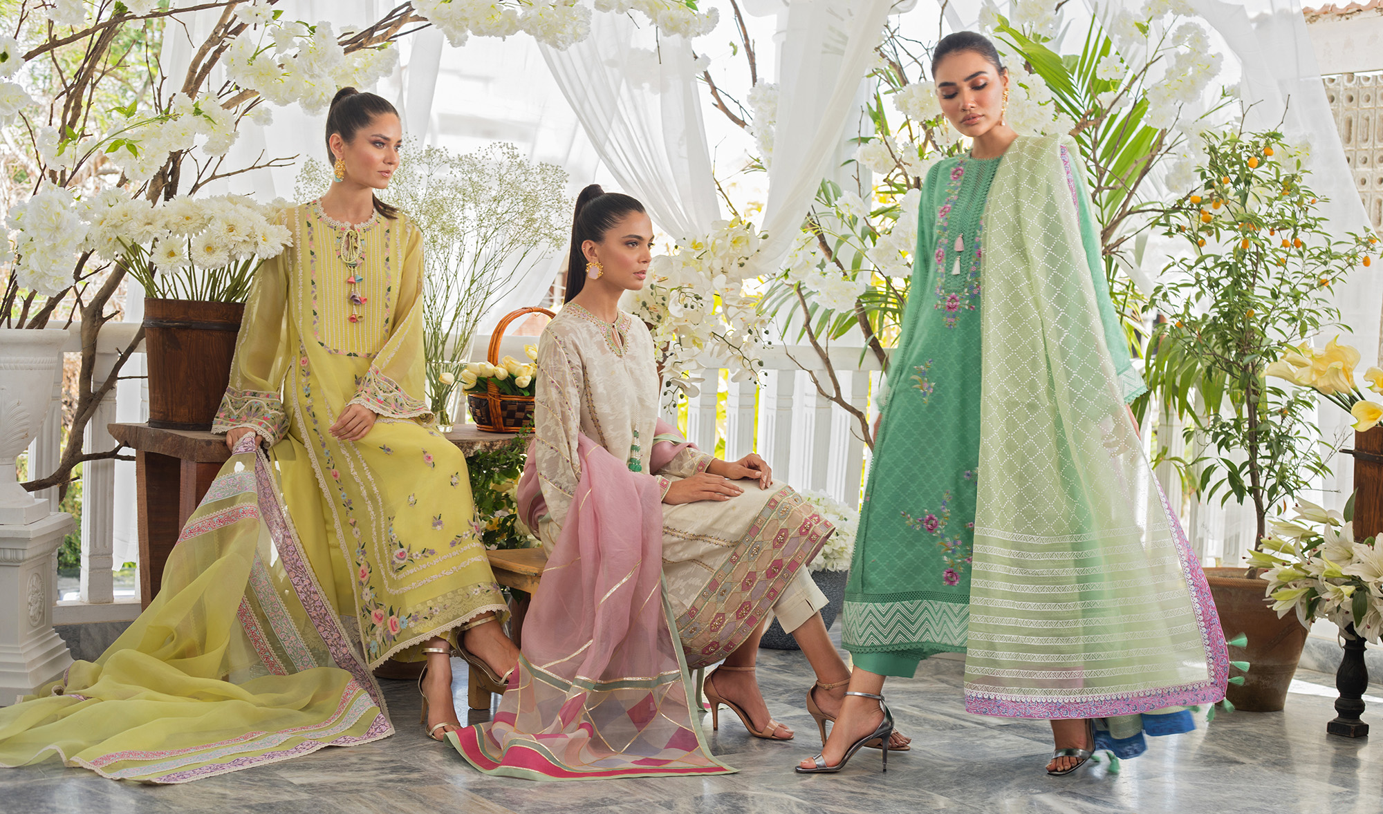 In this undated photo, models pose for Sania Maskatiya's Eid collection campaign. (Photo courtesy: Sania Maskatiya)