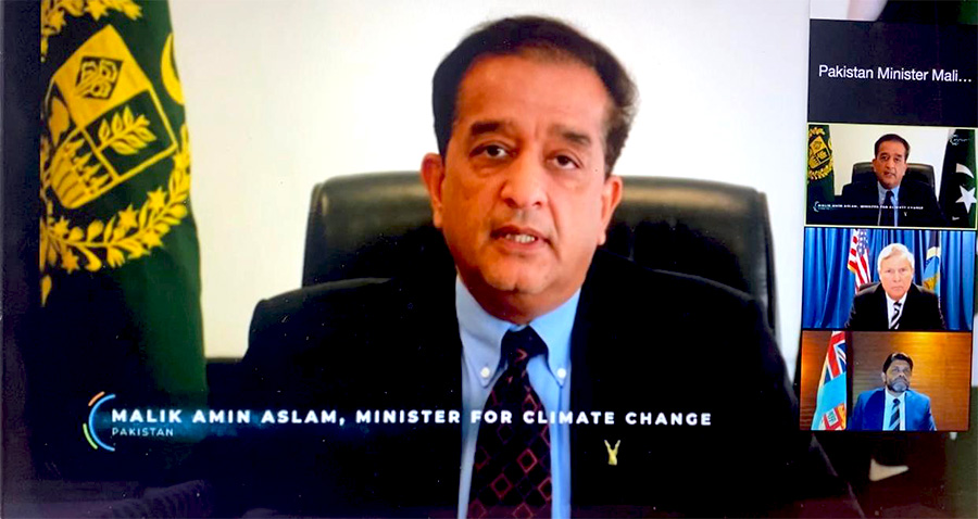 Special Assistant to the Pakistani Prime Minister on Climate Change, Malik Amin Aslam addressing the Leaders Climate Summit in Washington, US on April 22, 2021. (Photo courtesy: Malik Amin Aslam twitter)