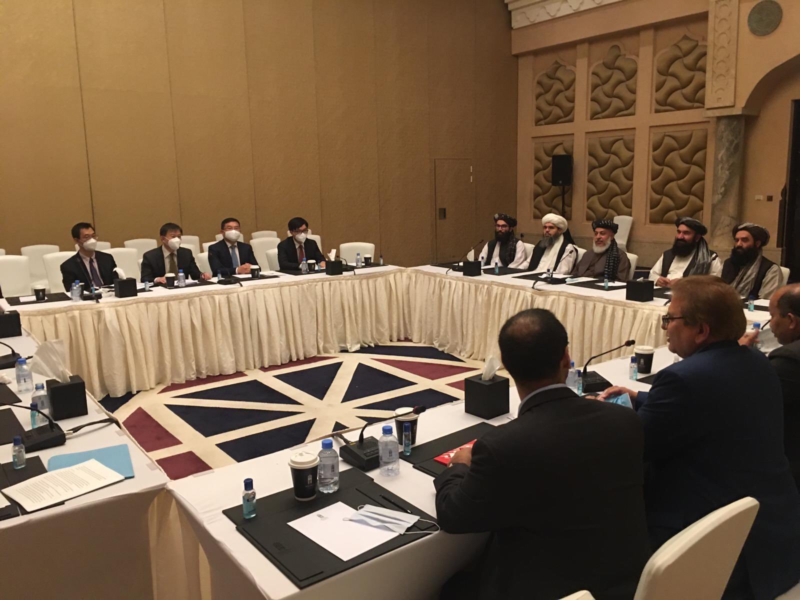 Envoys from the United States, Russia, China, and Pakistan and Taliban representatives holding a meeting on Afghan peace process in Doha, Qatar on April 30, 2021. (Photo courtesy: Online)