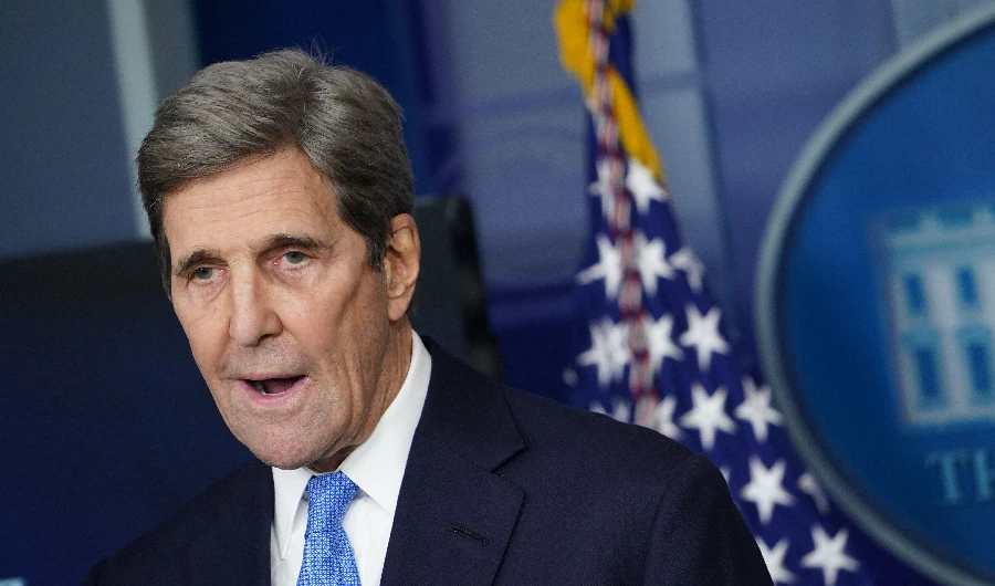 US Special Presidential Envoy for Climate John Kerry speaks at a briefing on climate policy in the Brady Briefing Room of the White House in Washington, DC on January 27, 2021. (AFP)