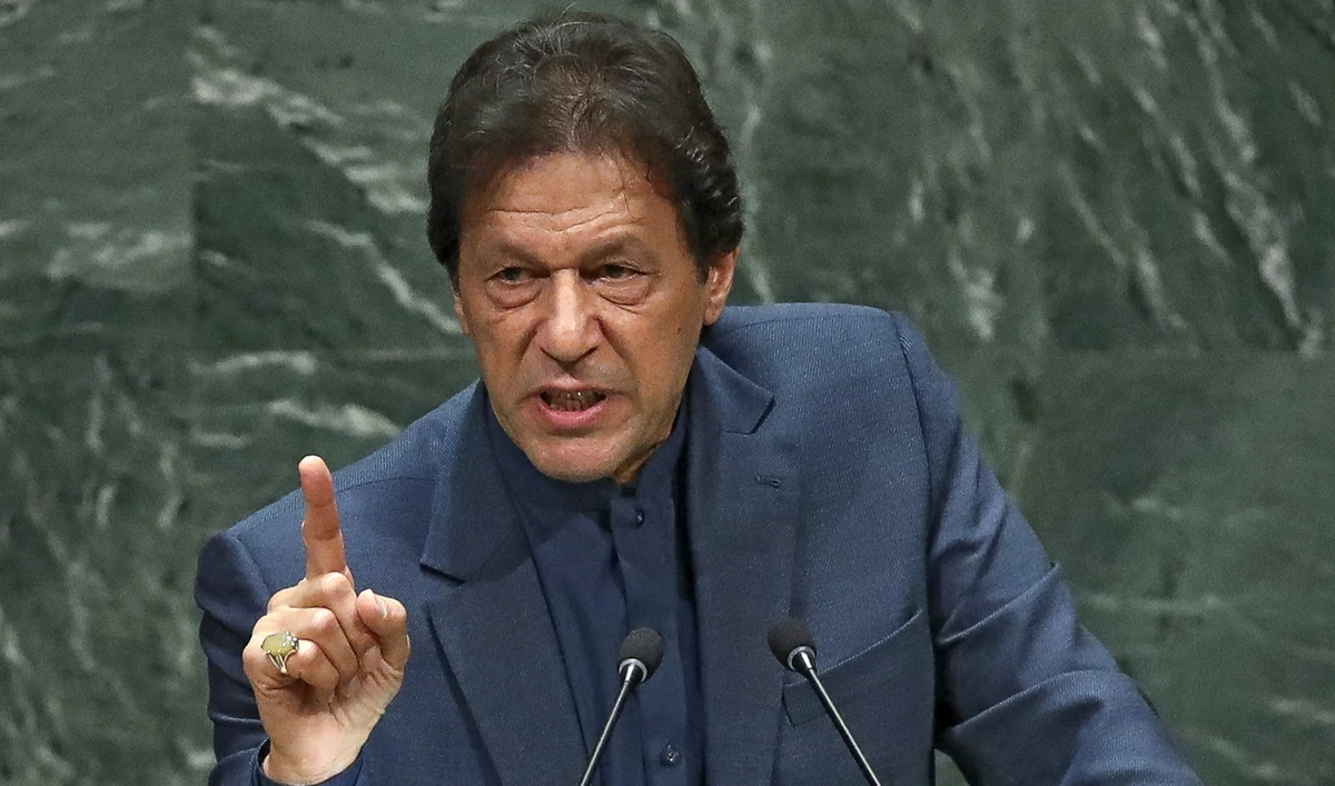 Prime Minister of Pakistan Imran Khan addresses the United Nations General Assembly at UN headquarters on September 27, 2019 in New York City. (Getty Images via AFP/File)