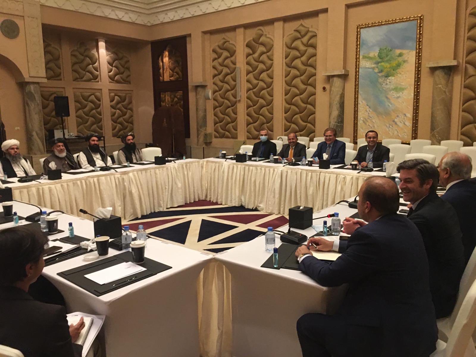 Members of US, Pakistan, China and Russia delegations meet with Afghan and Taliban representatives in Doha, Qatar, on April 30, 2021. (Photo courtesy: Pakistan Foreign Office)
