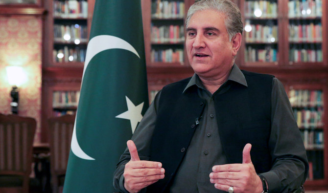 Pakistan's Foreign Minister Shah Mehmood Qureshi gestures as he speaks during an interview with Reuters at the Ministry of Foreign Affairs (MoFA) office in Islamabad on March 1, 2020. (REUTERS/File)