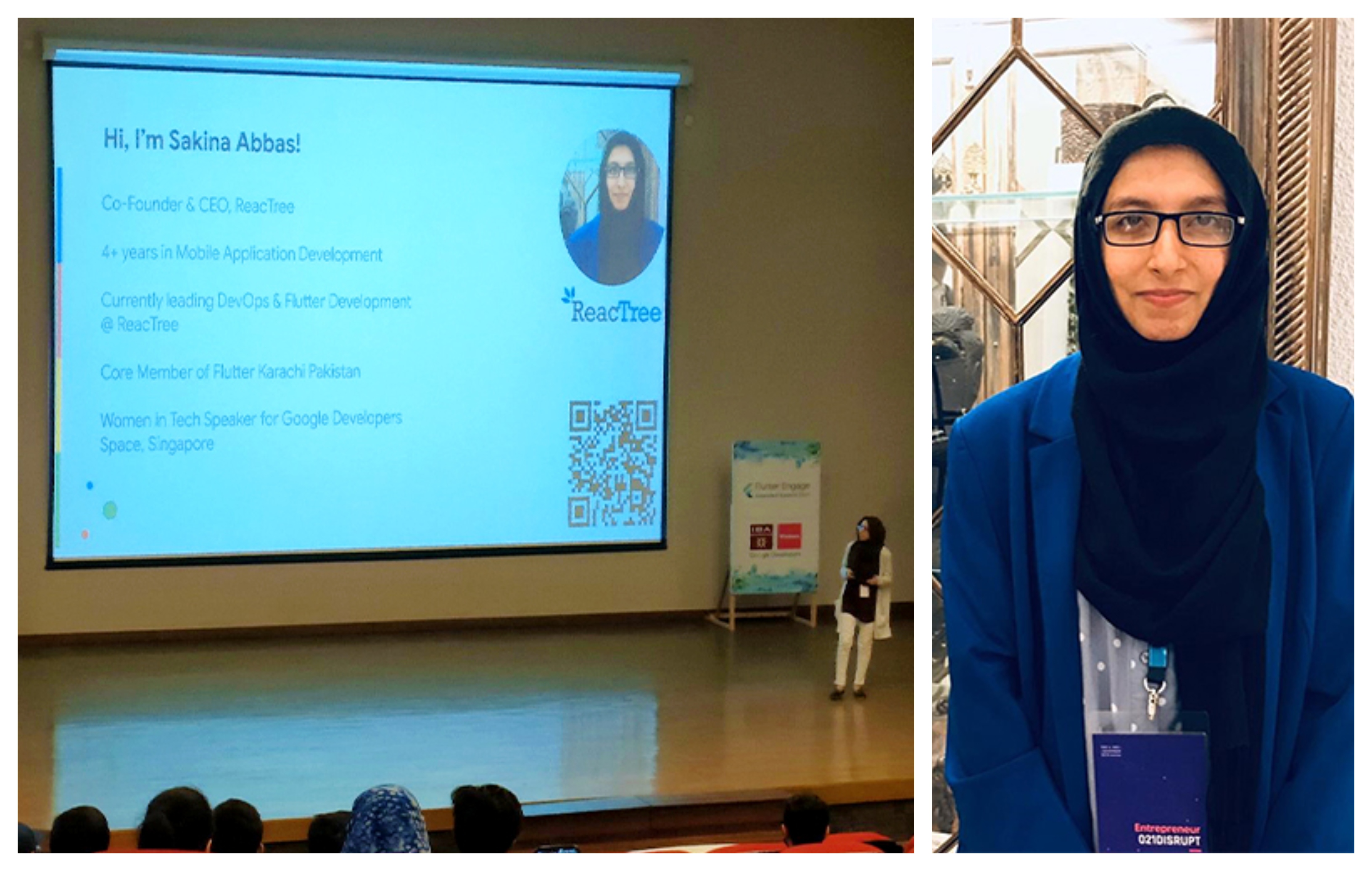 This combination of photos shows Sakina Abbas, Pakistan’s first female Google Developer Expert in Flutter. (Photos courtesy: Sakina Abbas)