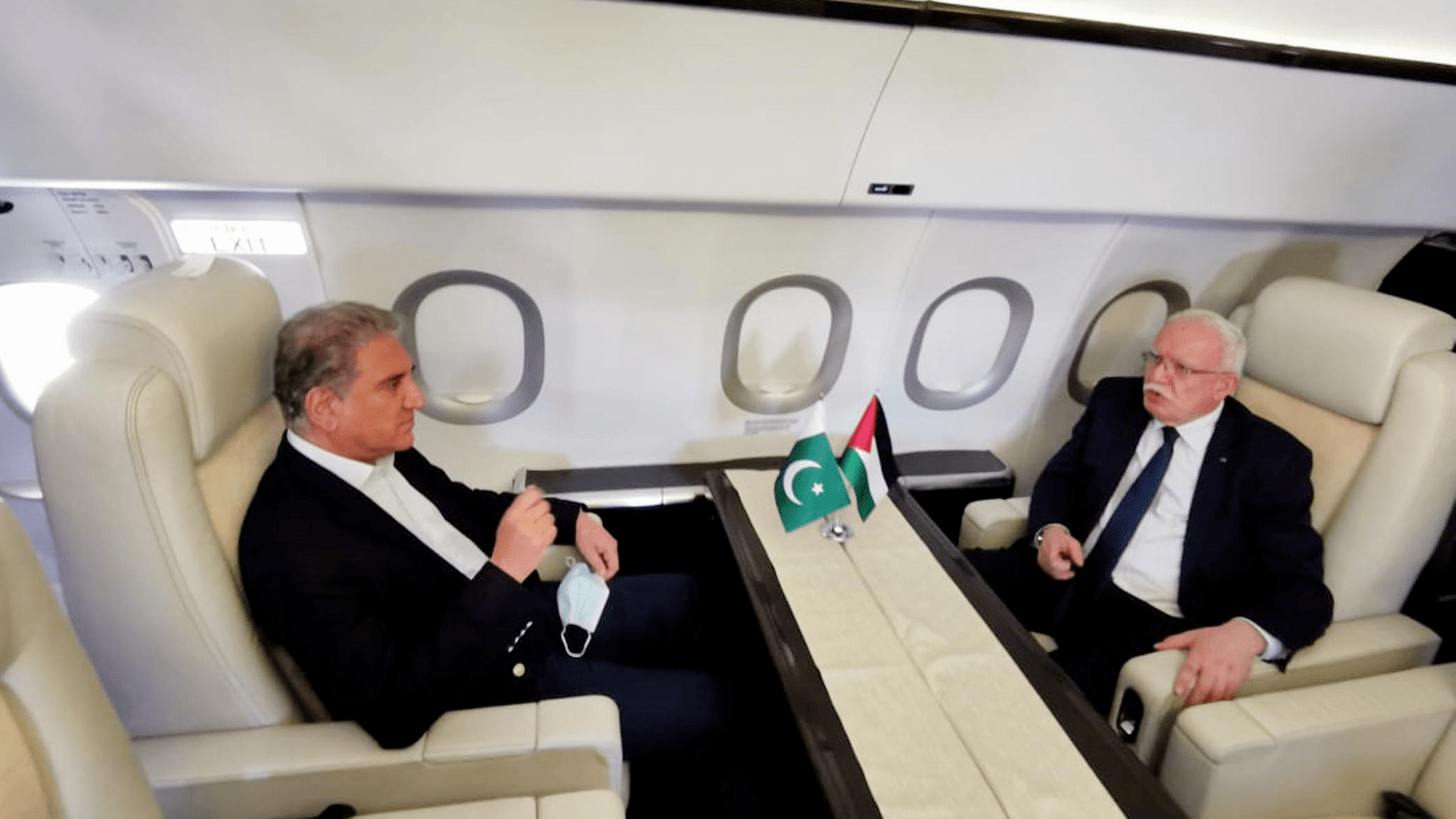 Pakistan Foreign Minister Shah Mahmood Qureshi and his Palestinian counterpart Foreign Minister Riyad Al-Maliki leave for New York on May 19, 2021. (PID)