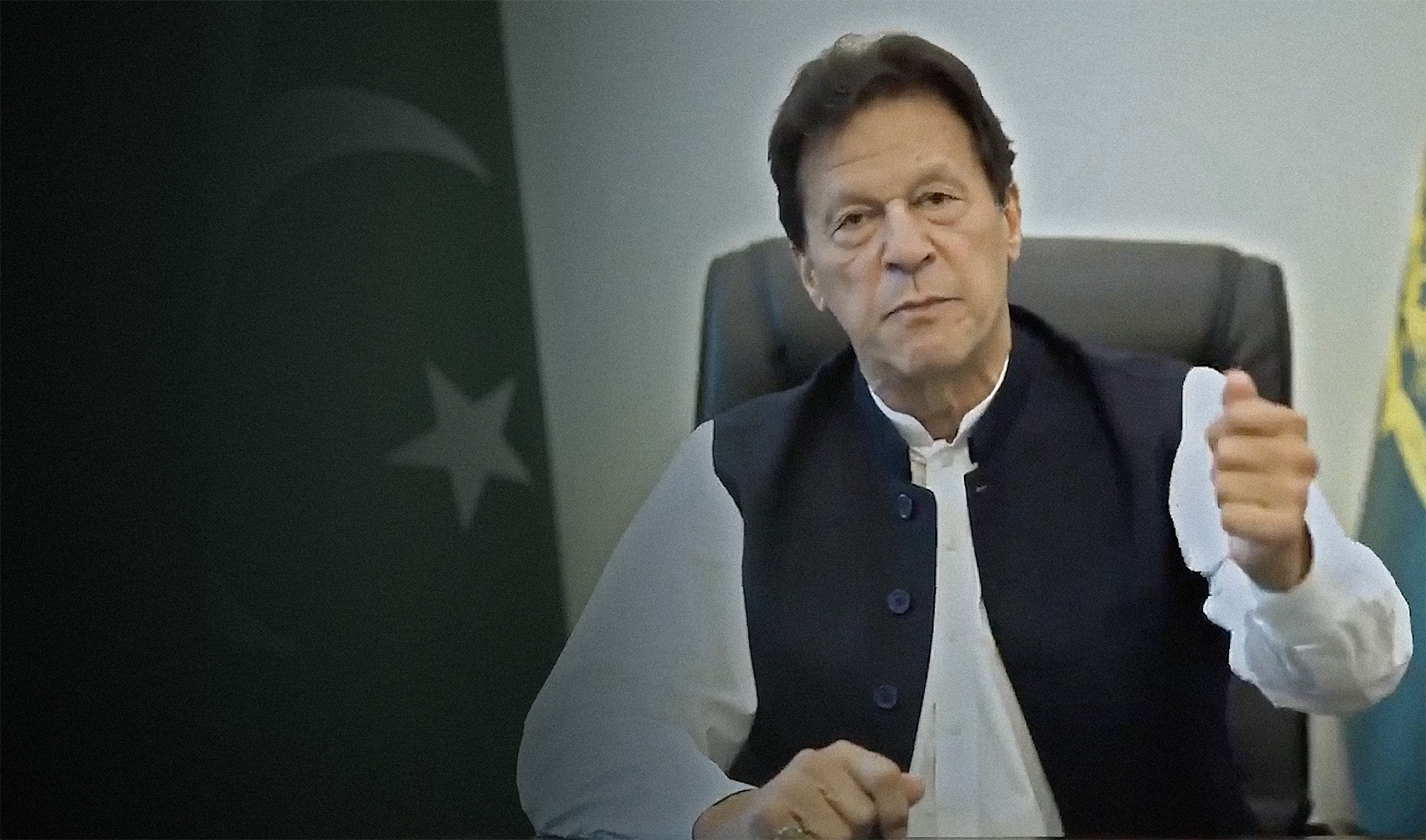 A screen grab taken from Pakistan premier Imran Khan's video message on the Israel-Palestine conflict, released on May 21, 2021 by Prime Minister's Office. (Photo courtesy: @PakPMO/Twitter)