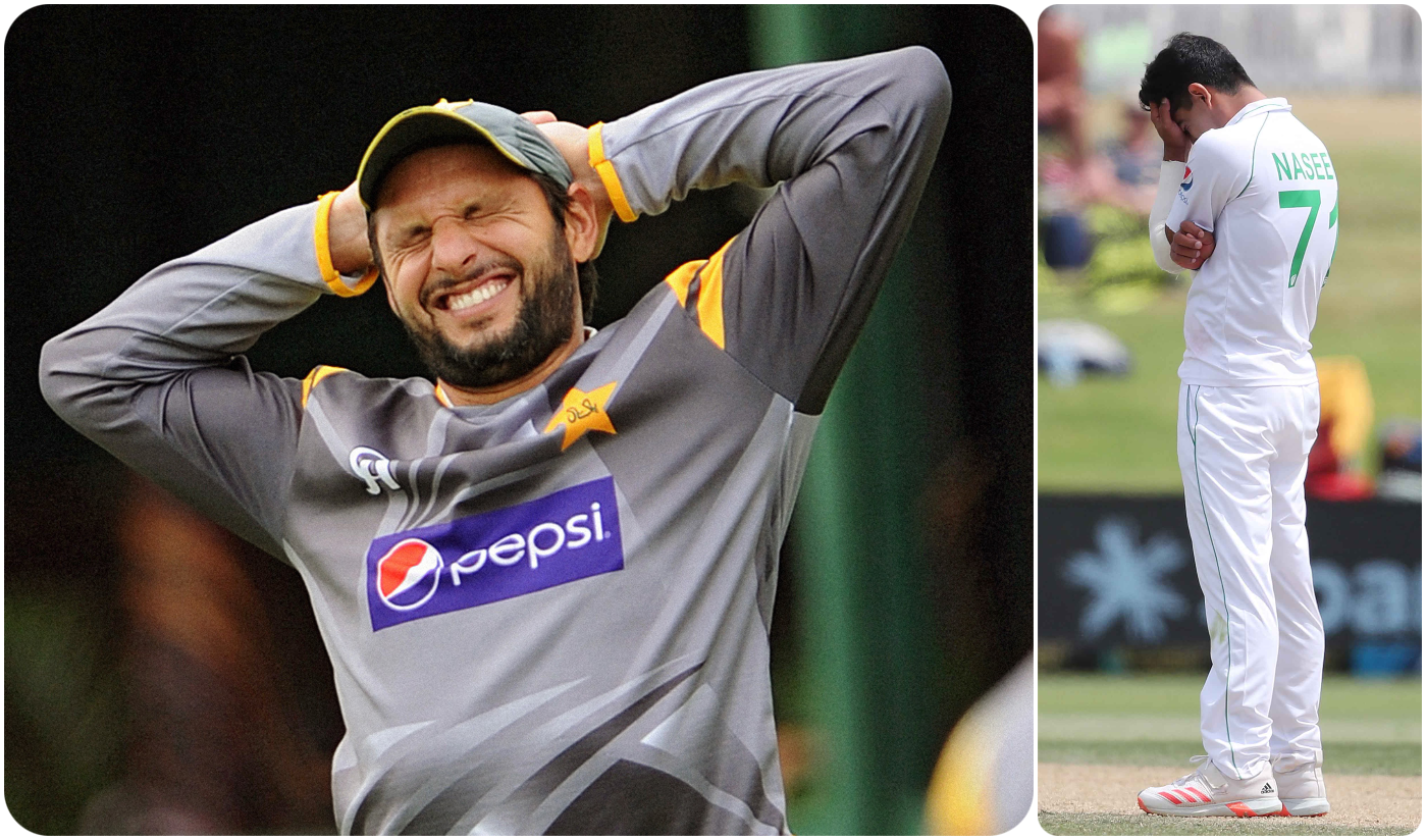 This collage shows Pakistani cricketers Shahid Afridi, left, and Naseem Shah. (AFP photos)