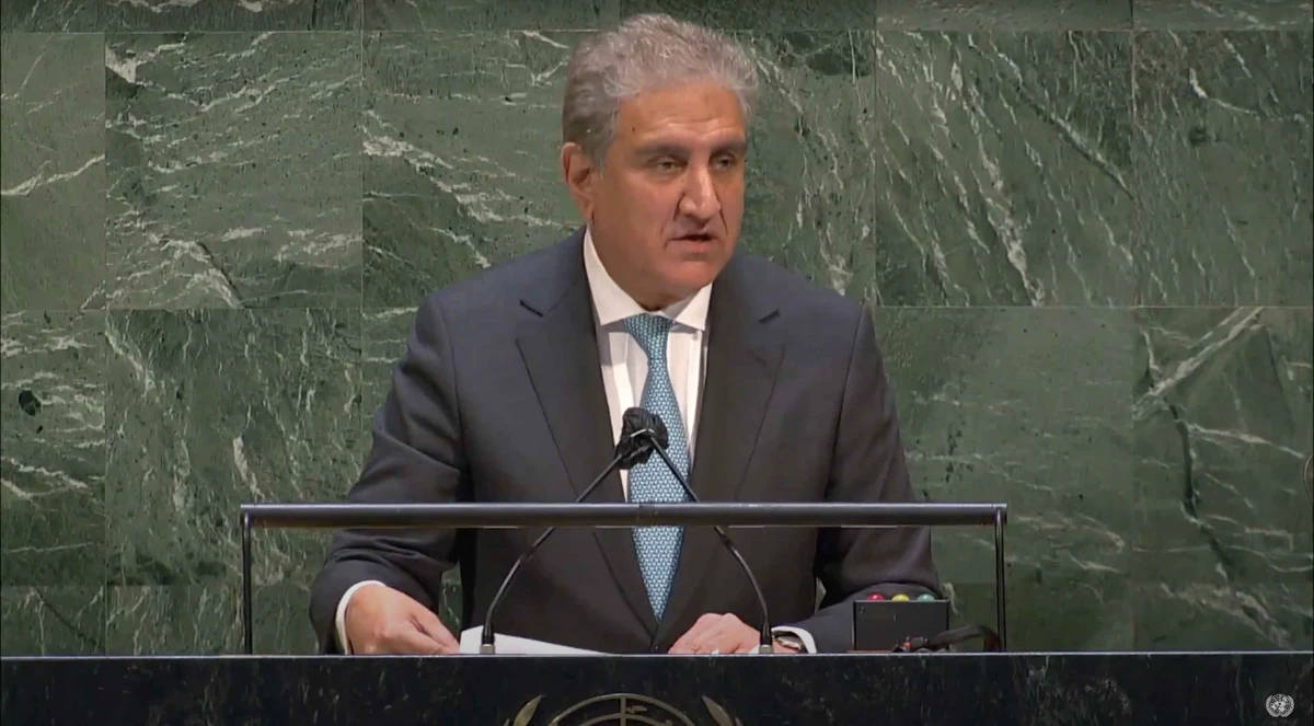 Pakistan's foreign minister Shah Mahmood Qureshi addresses a special United Nations General Assembly (UNGA) session in New York, US, on May 20, 2021. (Photo courtesy: United Nations)
