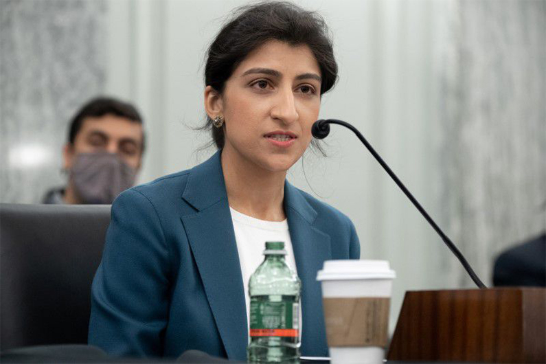 Lina Khan, nominee for Commissioner of the Federal Trade Commission (FTC), speaks during a Senate Committee on Commerce, Science, and Transportation confirmation hearing on Capitol Hill in Washington, DC, U.S. April 21, 2021. (AFP)