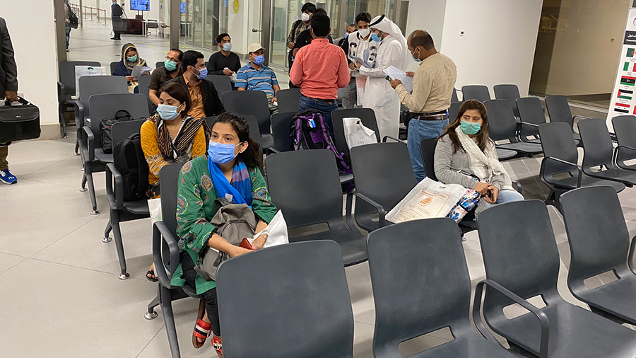 Pakistani medical professionals waiting for their flight from Pakistan to Kuwait on June 16, 2021. (Photo courtesy: Ministry of Overseas Pakistanis)