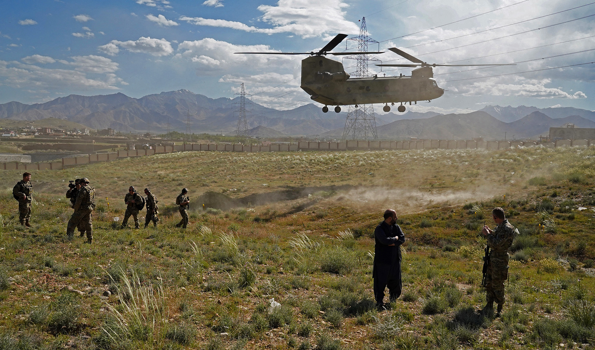 A US military Chinook helicopter lands on a field in Maidan Shar, capital of Wardak province of Afghanistan, on June 6, 2019. (AFP/File)