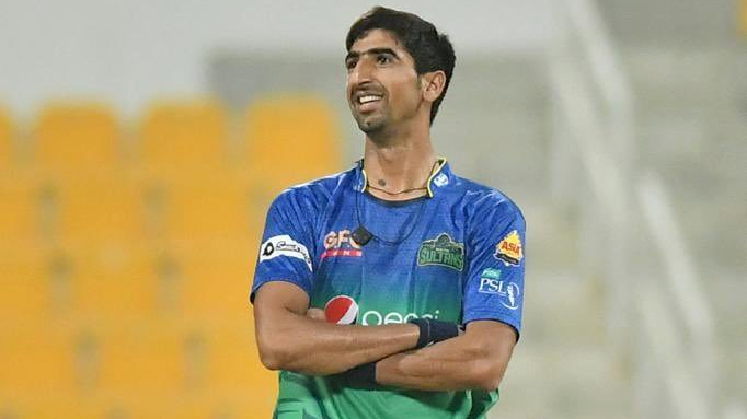 Multan Sultans fast bowler Shahnawaz Dhani during a match against Lahore Qalandars in the Pakistan Super League on June 18, 2021 in Abu Dhabi. (Photo courtesy: Social Media)