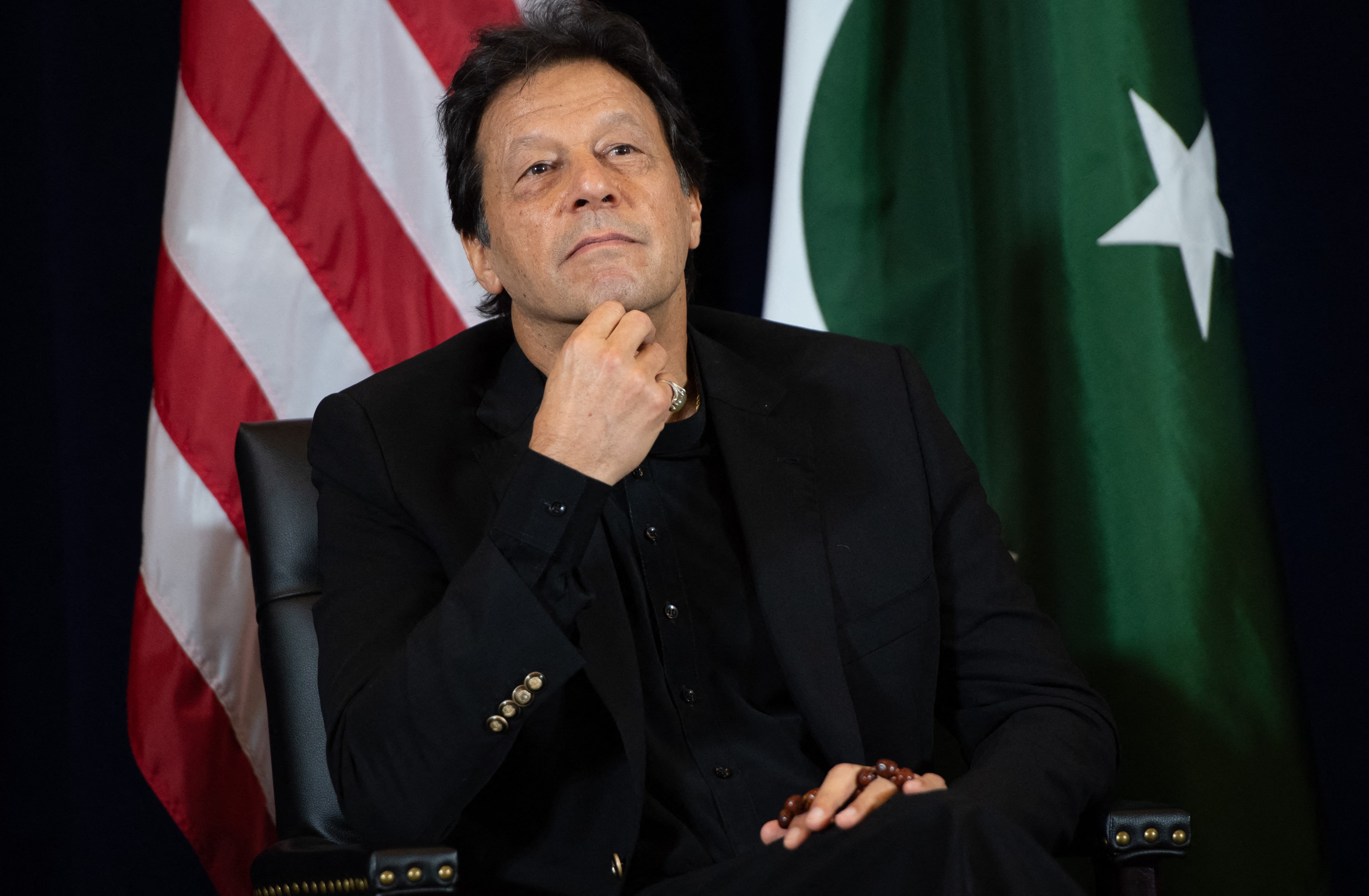 Pakistani Prime Minister Imran Khan looks on during a meeting with US President Donald Trump on the sidelines of the UN General Assembly in New York, September 23, 2019. (AFP)