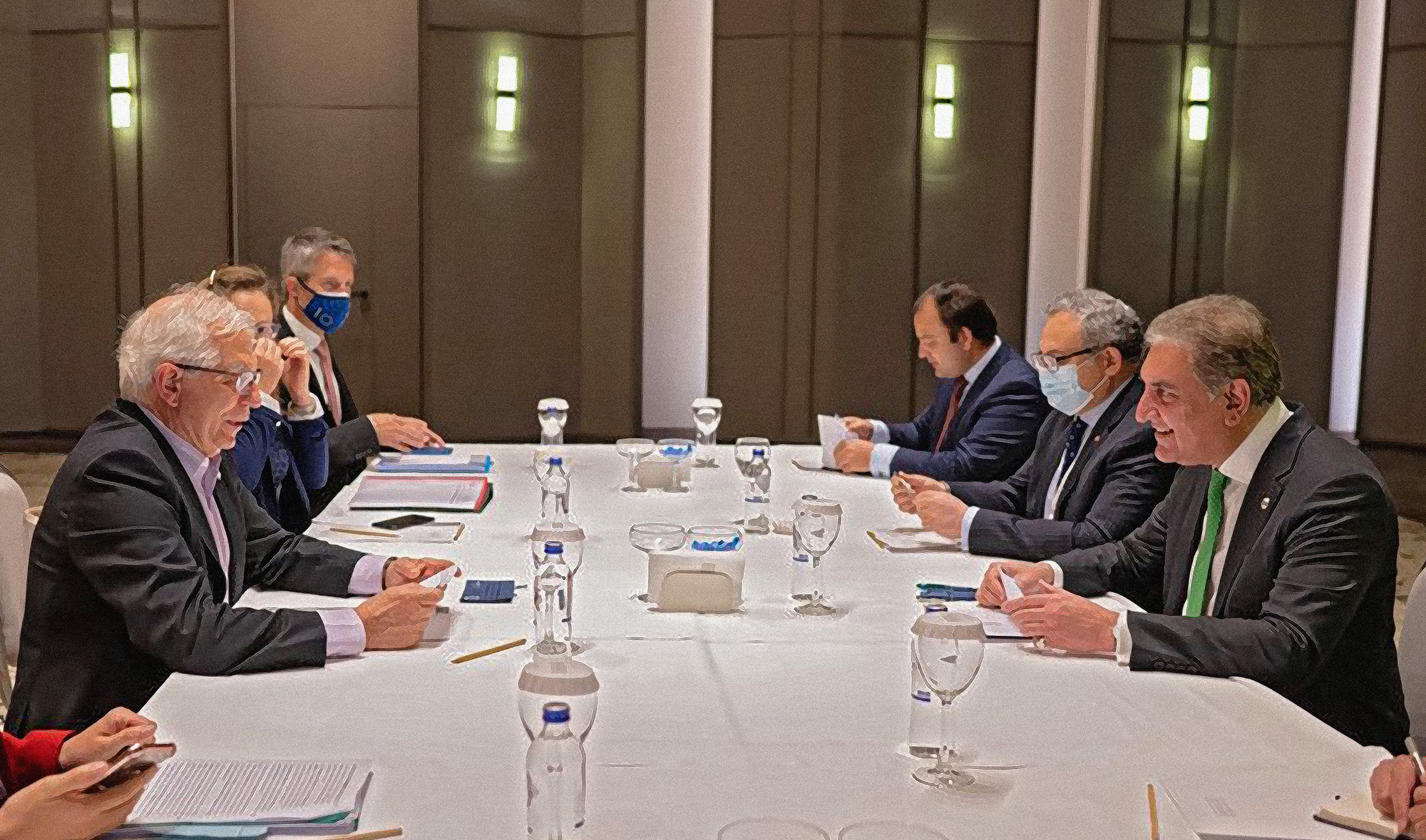 EU High Representative for Foreign Affairs and Security Policy Josep Borrell, left, and Pakistan's Foreign Minister, right, during their meeting in Turkey on June 18, 2021. (Photo courtesy: @JosepBorrellF/Twitter)