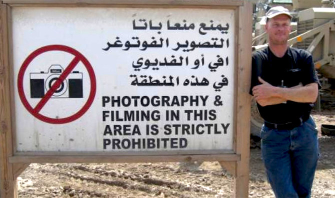 Mark Frerichs, a contractor from Illinois, in Iraq in an undated photo obtained from Twitter that he would include with his resume when job hunting. Frerichs was abducted in Afghanistan in January 2020. (Twitter via AP)