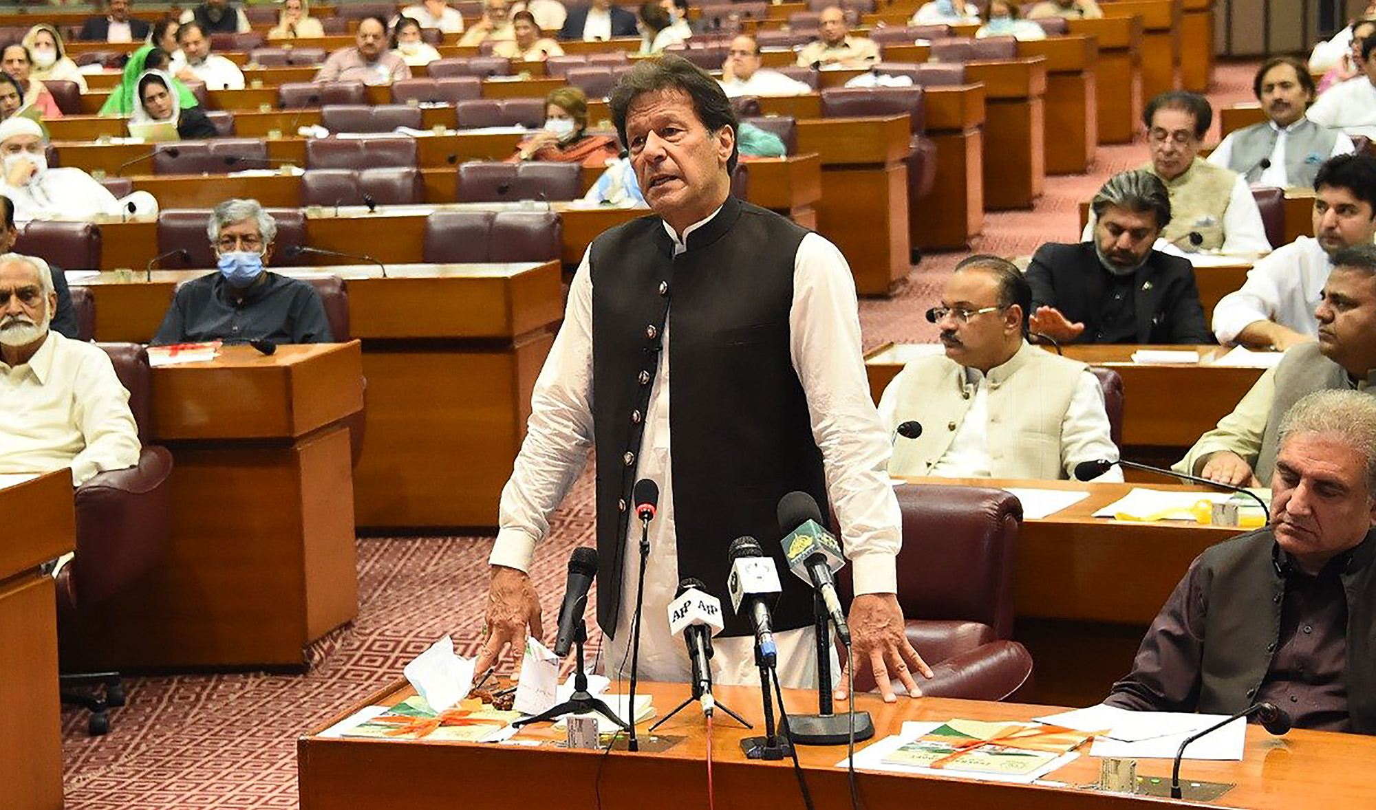 Pakistan's prime minister Imran Khan addressing to the National Assembly in Islamabad on June 30, 2021. (Photo courtesy: @NAofPakistan/Twitter)