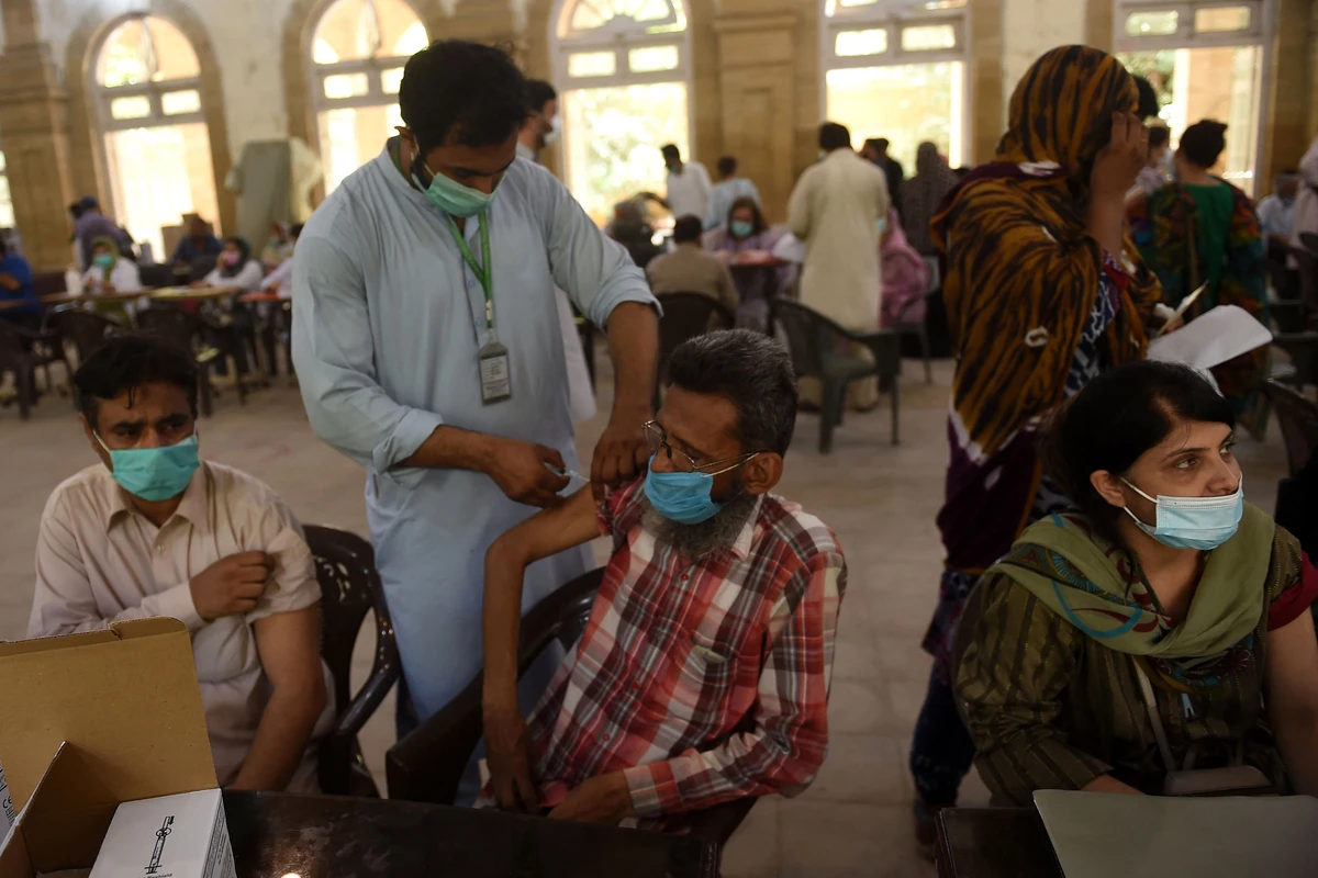 A man receives a dose of the Covid-19 coronavirus Sinopharm vaccine at a vaccination camp in Karachi on May 24, 2021. (AFP)