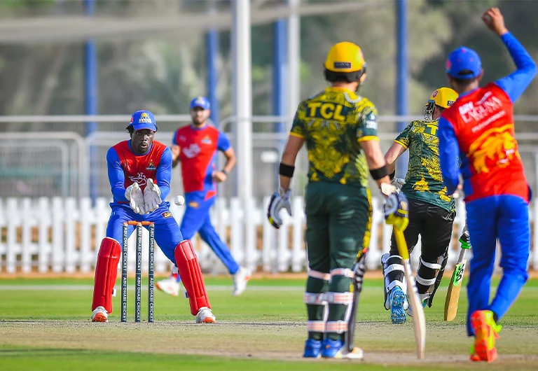 Players of Pakistan Super League teams Peshawar Zalmi and Karachi Kings take part in practice match in Abu Dhabi on June 8, 2021. (Photo courtesy: Pakistan Cricket Board)