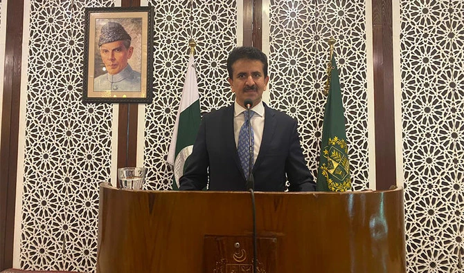 In this photo, Zahid Hafeez, spokesperson of Pakistan's foreign office on August 6, 2020 giving weekly media briefing in Islamabad. (Foreign Office)