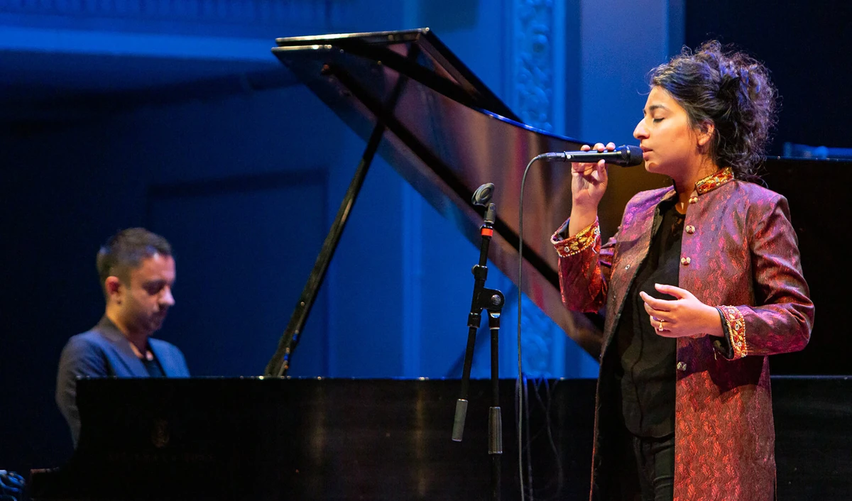 Musician Arooj Aftab, right, performs at Resonant Bodies Festival in New York on June 5, 2019. (Photo courtesy: Resonant Bodies Festival)